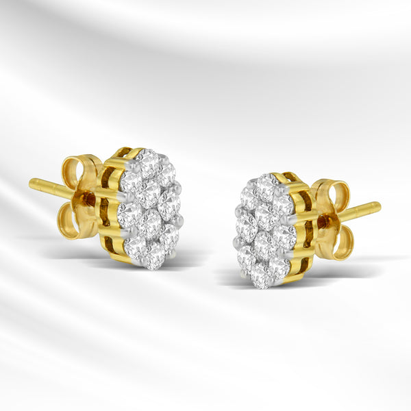 18K Yellow Gold 1 cttw Flower Diamond Stud Earrings (H-I, I1-I2)