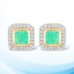 2.38 Carat Genuine Colombian Emerald and White Diamond 14K Yellow Gold Earrings