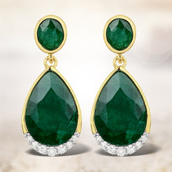 6.10 Carat Dyed Emerald and White Diamond .925 Sterling Silver Earrings