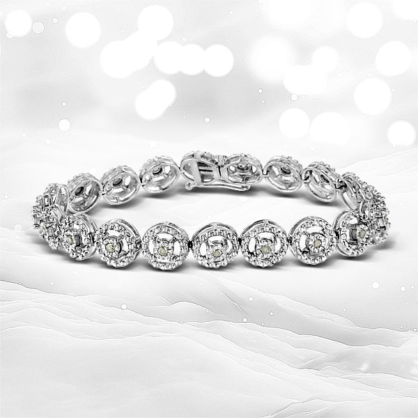 .925 Sterling Silver 1/2 Cttw Diamond Nested Circle Miracle Set Open Wheel 7.25" Fashion Link Bracelet (I-J Color, I3 Clarity)