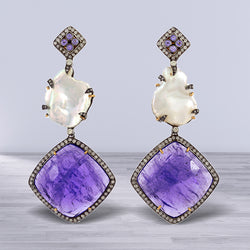 Tanzanite Pearl Dangle Earrings 18k Gold 925 Silver Diamond Jewelry For Women