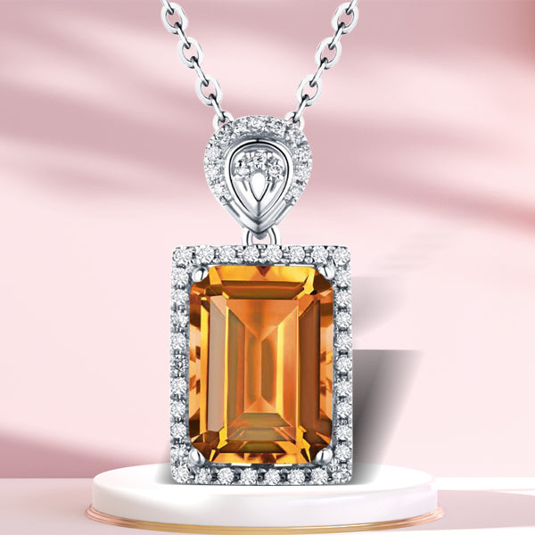 14kt White Gold Citrine and Diamond Pendant for Her