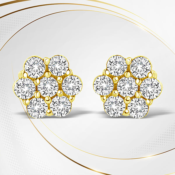 14K Yellow Gold 1/2 Cttw Round Brilliant Cut Diamond Floral Cluster Screwback Stud Earrings (I-J Color, SI2-I1 Clarity)