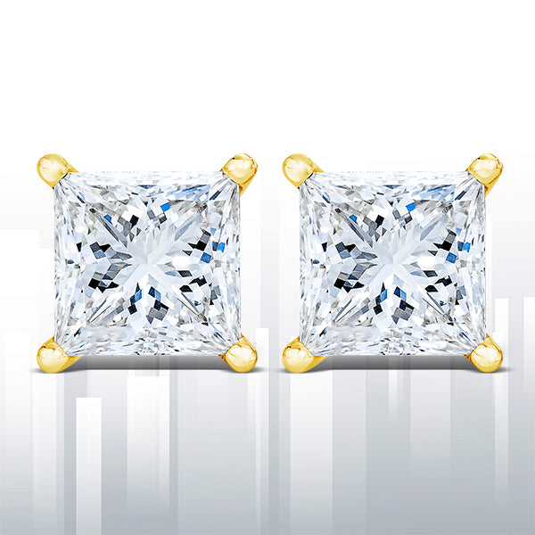 AGS Certified 0.40 Cttw Princess-Cut Square Diamond 4-Prong Solitaire Stud Earrings in 14K Yellow Gold (P-Q Color, I1-I2 Clarity)