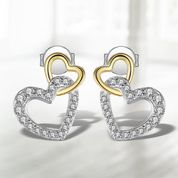 925 Sterling Silver, Cubic Zirconia Heart Stud Earrings for Women