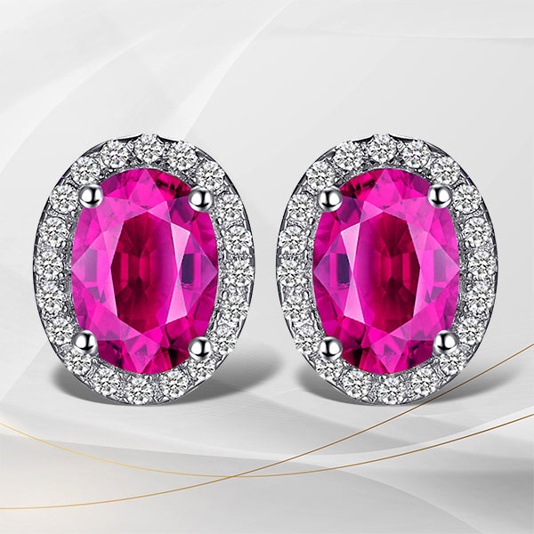 Sterling Silver Oval Pink Sapphire Earrings for Women