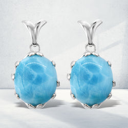 Sterling Silver Deep Blue Larimar Oval Earrings