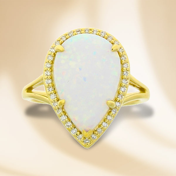 .13ct Created Opal Diamond Ring 14KT Yellow Gold