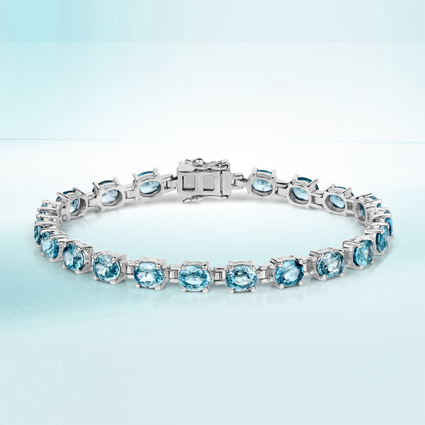 16.80 Carat Genuine Blue Zircon .925 Sterling Silver Bracelet