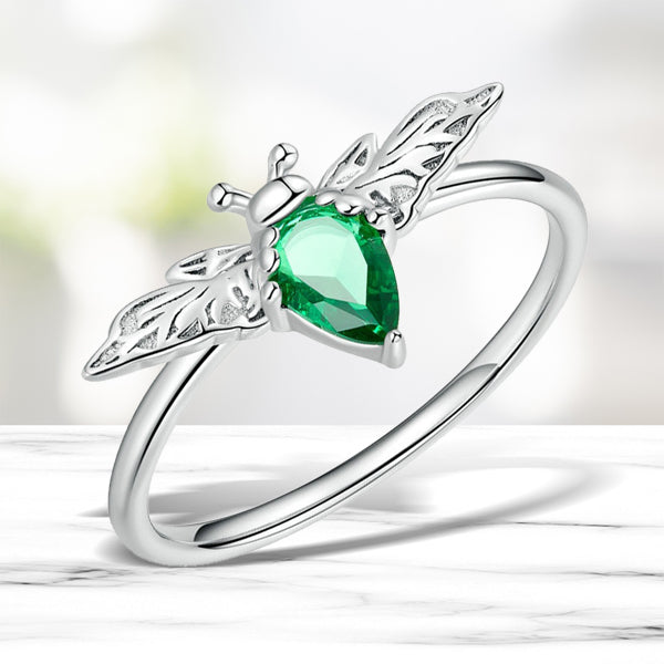 925 Sterling Silver Emerald Zircon Bee Ring for Women