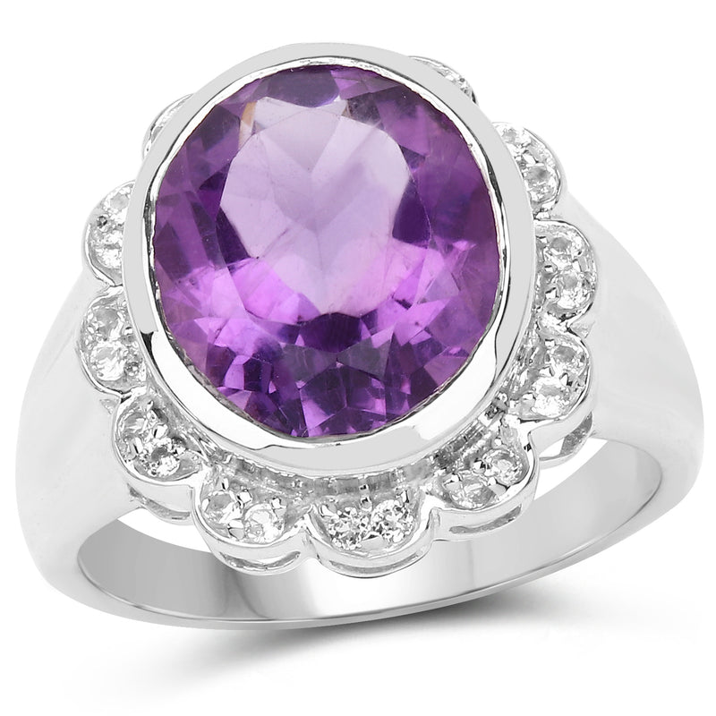 4.04 Carat Genuine Amethyst and White Topaz .925 Sterling Silver Ring