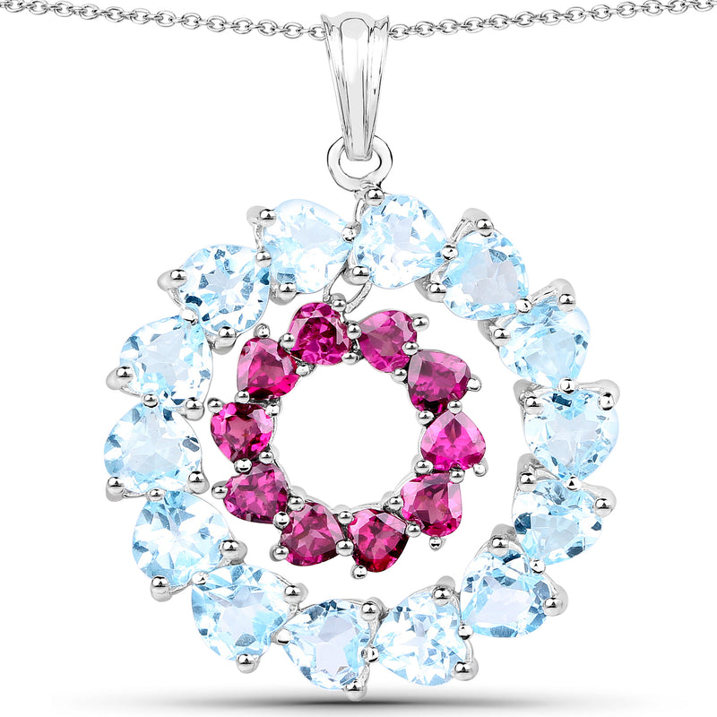 14.00 Carat Genuine Blue Topaz & Rhodolite .925 Sterling Silver Pendant