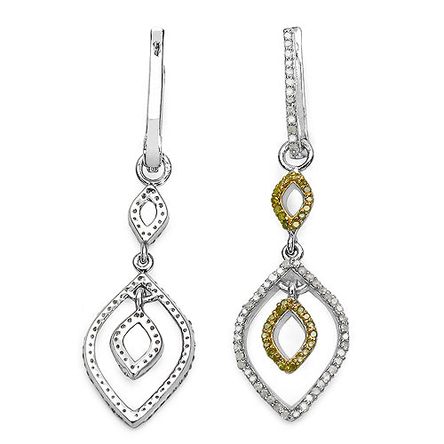 1.00 Carat Genuine White Diamond & Yellow Diamond .925 Sterling Silver Earrings