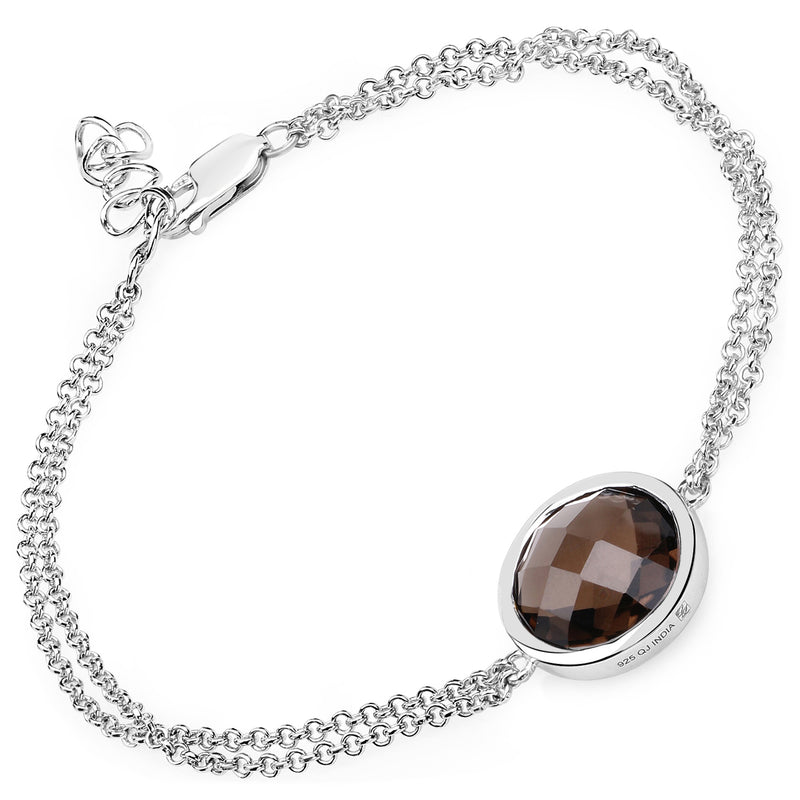 8.10 Carat Genuine Smoky Quartz .925 Sterling Silver Bracelet