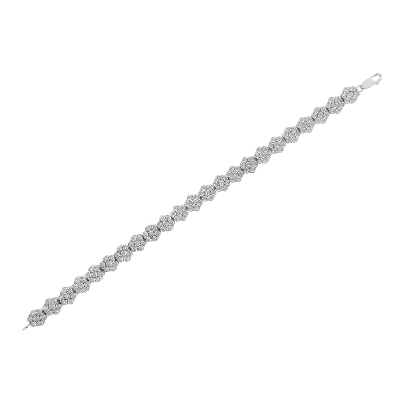 .925 Sterling Silver 2.0 cttw Diamond 7 Stone Floral Cluster Link Bracelet (I-J Color, I3 Clarity) -7.25"