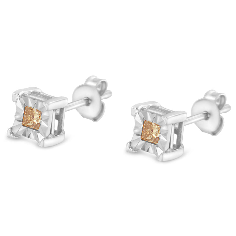 .925 Sterling Silver 3/8 Cttw Princess-Cut Square Diamond Solitaire Miracle-Plate Stud Earrings (K-L Color, I1-I2 Clarity)