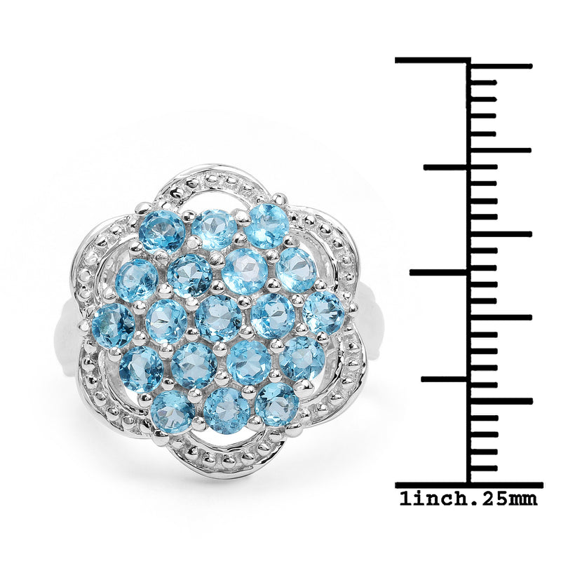 1.90 Carat Genuine Swiss Blue Topaz .925 Sterling Silver Ring