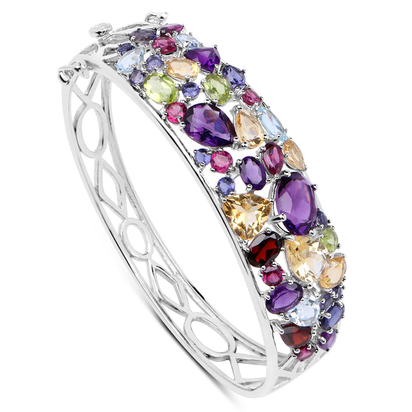 19.62 Carat Genuine Multi Stone .925 Sterling Silver Bangle