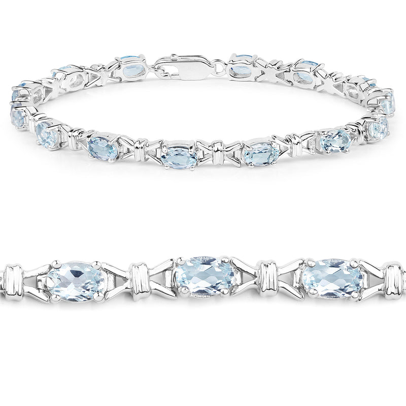 5.60 Carat Genuine Aquamarine .925 Sterling Silver Bracelet