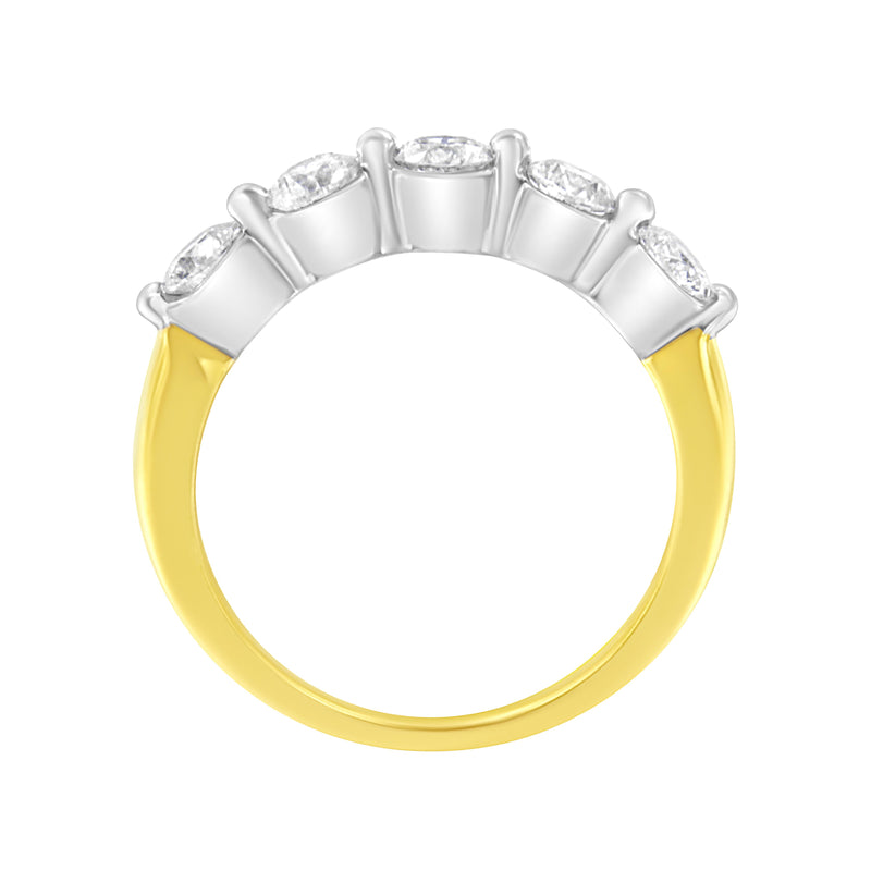14K Yellow and White Gold 1.0 Cttw 2 Prong Set Round-Cut Diamond 5 Stone Band Ring (H-I Color SI1-SI2 Clarity) - Size 7