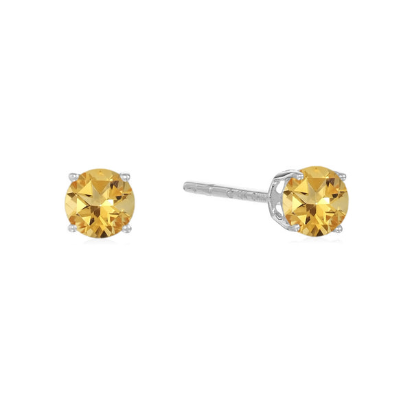 925 Sterling Silver Women  Stud Earring Citrine Round