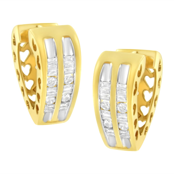 10K Yellow Gold 1/2 cttw Diamond Huggy Heart Hoop Earrings (I-J Clarity, I2-I3 Color)