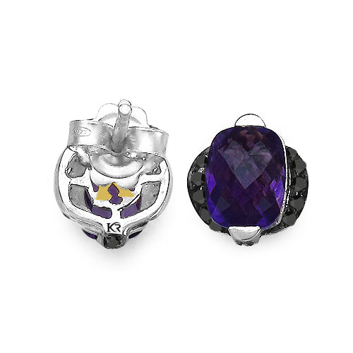 3.14 Carat Genuine Amethyst & Black Diamond .925 Sterling Silver Earrings