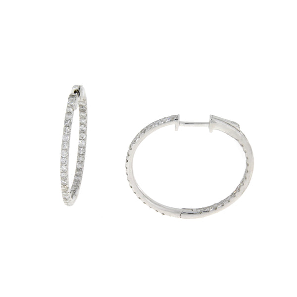 Genuine 1.00ct Diamond Hoop Earrings 14KT White Gold