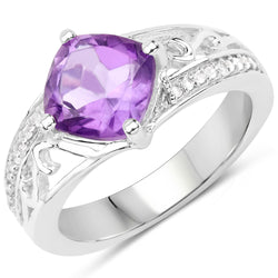 1.90 Carat Genuine  Amethyst and White Topaz .925 Sterling Silver Ring