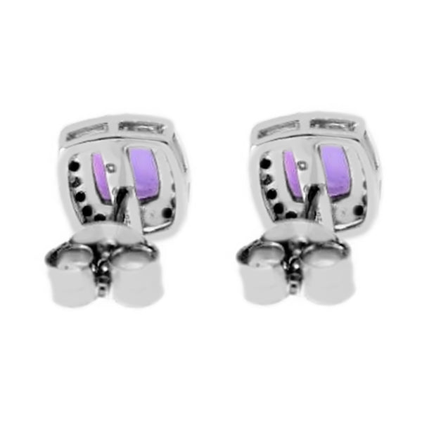 925 Sterling Silver Women Cushion Stud Earring African Amethyst