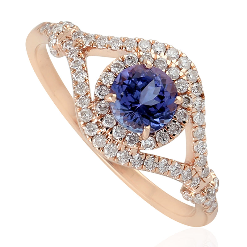 Tanzanite Stackable Ring 18k Rose Gold Diamond Handmade Jewelry