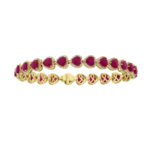 15.61ct Ruby Diamond Tennis Bracelet 14KT Yellow Gold