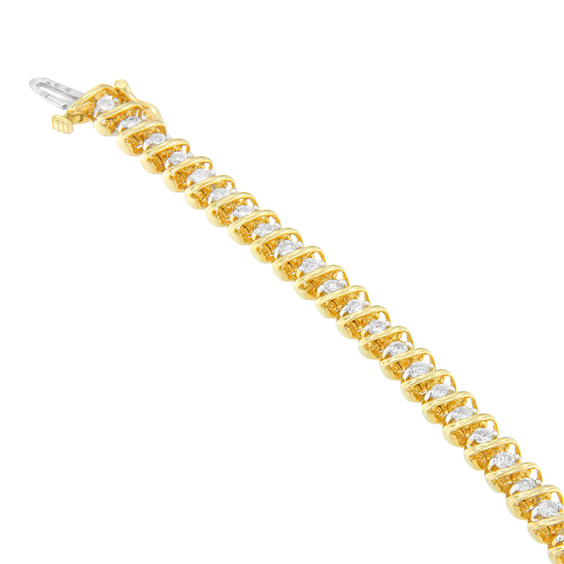 14K Yellow Gold Round Cut Diamond Spiral Link Bracelet (3.00 cttw, H-I Color, SI2-I1 Clarity)