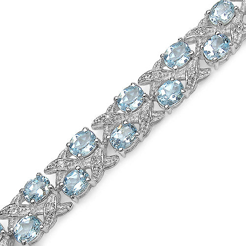 17.34 Carat Genuine Blue Topaz & White Topaz .925 Sterling Silver Bracelet