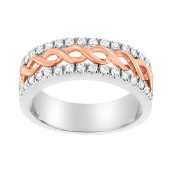 10K White and Rose Gold 1/3 Cttw Diamond Split Shank and Infinity Ribbon Band Ring (I-J Color, I1-I2 Clarity) - Size 6