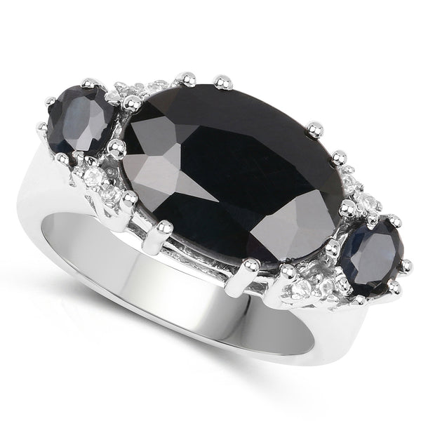 8.62 Carat Genuine Black Sapphire & White Topaz .925 Sterling Silver Ring