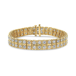 10K Yellow Gold 8.00 Cttw Round-Cut Diamond Two Row Square Link Tennis Bracelet (K-L Color, I1-I2 Clarity) - 7.25" Inches