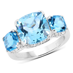 4.40 Carat Blue Topaz Ring with 2.70 Carat Multi-Gems in Sterling Silver