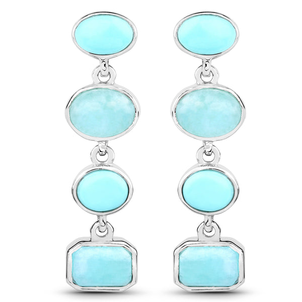 3.91 Carat Genuine Turquoise and Amazonite .925 Sterling Silver Earrings