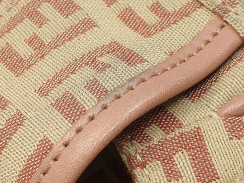 Fendi Shoulder Bag Zucchino Ladies Beige Pink Canvas Leather 2288-8BR320