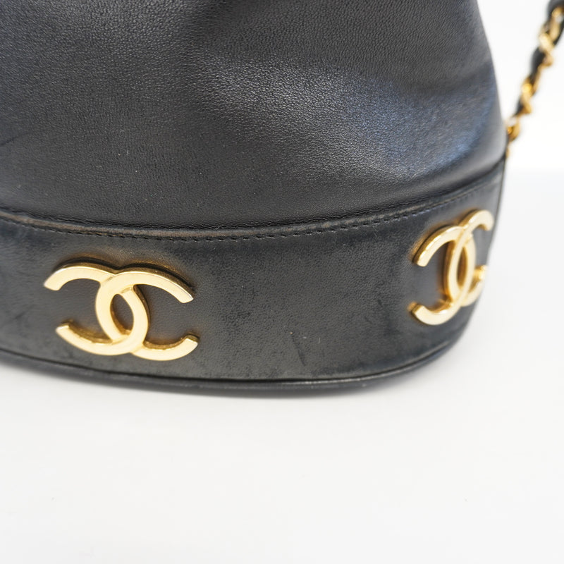 Auth Chanel Triple Coco Shoulder Bag Womens Leather Shoulder Bag Black