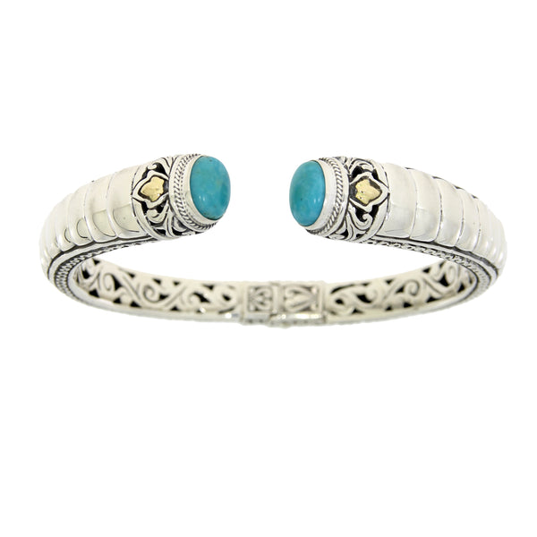 Turquoise Bangle Bracelet Sterling Silver 18KT Gold