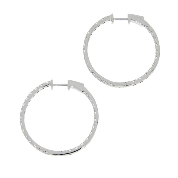 Genuine 3.00ct Diamond Hoop Earrings 18KT White Gold