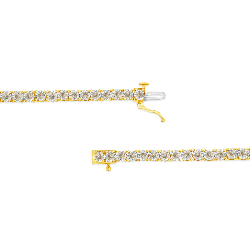 14K Yellow Gold Plated .925 Sterling Silver 3.0 Cttw Miracle-Set Diamond Tennis Bracelet (L-M Color, I2-I3 Clarity) - 7.25"