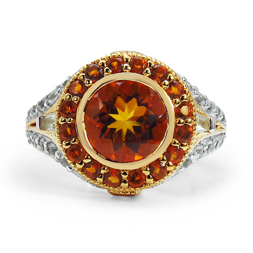 14K Yellow Gold Plated 3.65 Carat Genuine Citrine & White Topaz .925 Sterling Silver Ring