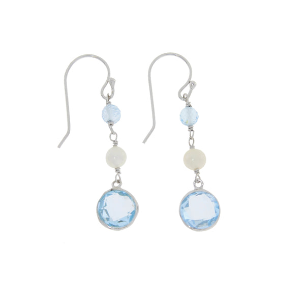 Natural Blue Topaz Dangle Earrings Sterling Silver