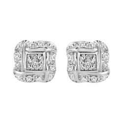 .925 Sterling Silver Round-Cut Diamond Accent Swirl Square Knot Stud Earrings (H-I Color, I2-I3 Clarity)