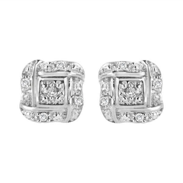 .925 Sterling Silver Round-Cut Diamond Accent Swirl Square Knot Stud Earrings (H-I Color, I2-I3 Clarity)