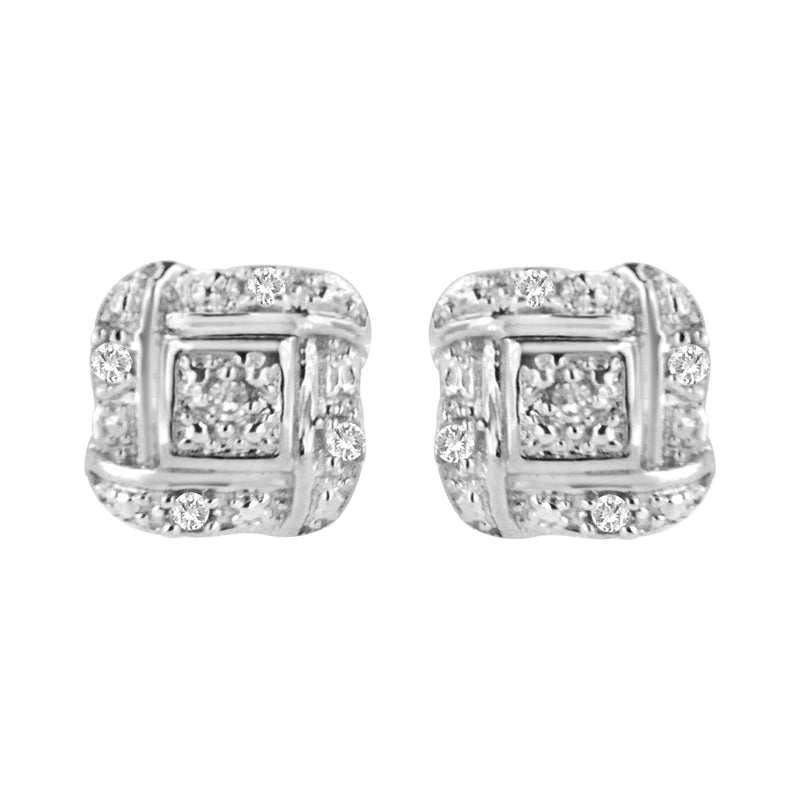 .925 Sterling Silver Round-Cut Diamond Accent Swirl Square Knot Stud Earrings (H-I Color, I2-I3 Clarity)