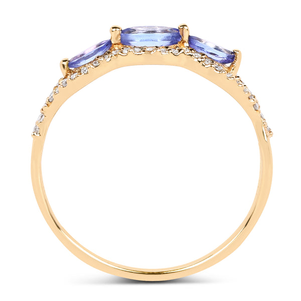 0.44 Carat Genuine Tanzanite and White Diamond 14K Yellow Gold Ring